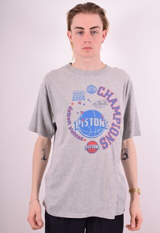 NBA MENS VINTAGE PISTONS T-SHIRT TOP LARGE GREY
