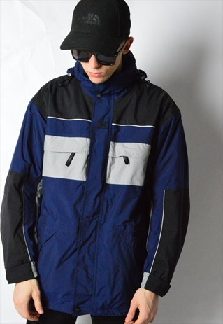 VINTAGE 90S HELLY HANSEN NAVY BLUE JACKET WITH HOOD