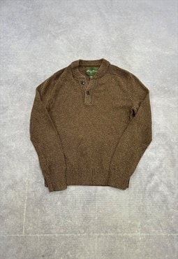Eddie Bauer Knitted Jumper 1/4 Button Patterned Chunky Knit