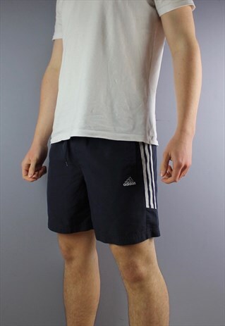VINTAGE ADIDAS SHORTS IN NAVY WITH POCKETS, EMBROIDERED LOGO