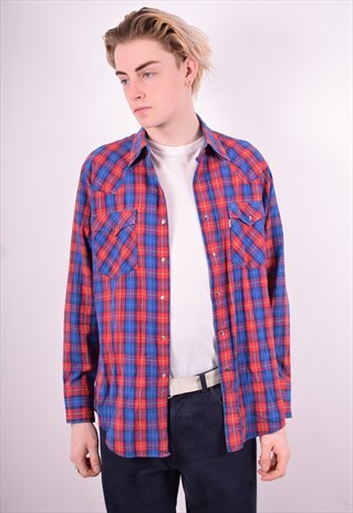 LEVI'S MENS VINTAGE FLANNEL SHIRT LARGE MULTI CHECK 90'S