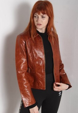 Vintage 90's Fitted Thick Leather Jacket Brown