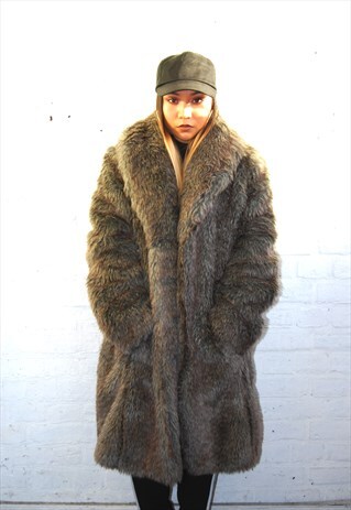FAUX FUR COAT (1990'S/BROWN/GREY)