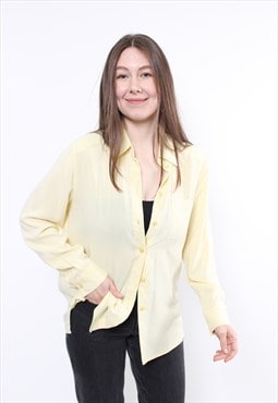 90s minimalist yellow blouse, vintage long sleeve secretary 