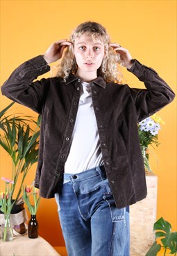 Vintage Corduroy Shirt Shacket in Brown with Long-sleeves