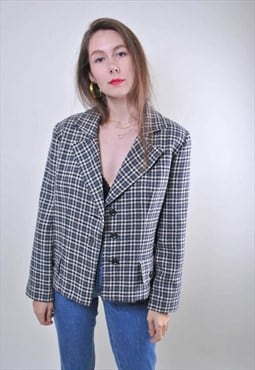 80s grey plaid women suit blazer, Size M