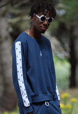 NAVY OVERPRINT PANEL SWEATSHIRT