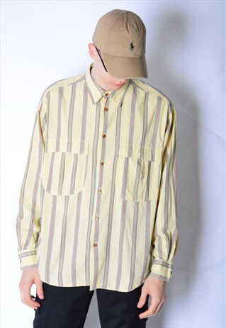 VINTAGE 90S PASTEL YELLOW STRIPED LONG SLEEVE SHIRT