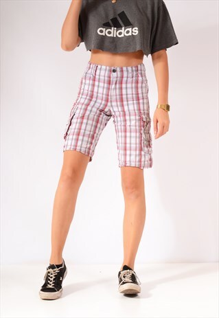 VINTAGE LEE DUNGAREES CHECK CARGO SHORTS WHITE/RED/GREY
