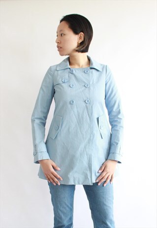 VINTAGE BABY BLUE PEA TRENCH COAT