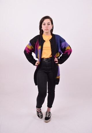 VINTAGE 80'S FLOWER PRINT OVERSIZED GRUNGE CARDIGAN MEDIUM