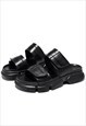 FAUX LEATHER SLIDERS EDGY HIGH FASHION CHUNKY SOLE SANDALS 
