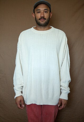 90S OVERSIZED GRUNGE HERITAGE CREAM CHUNKY JUMPER XXL