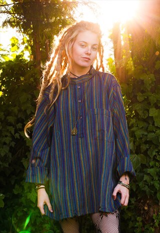 FAIRTRADE RAINBOW STRIPED COTTON HIPPIE SHIRT