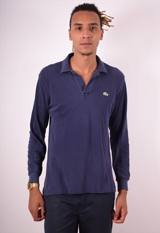 LACOSTE MENS VINTAGE POLO SHIRT LONG SLEEVE SMALL NAVY BLUE