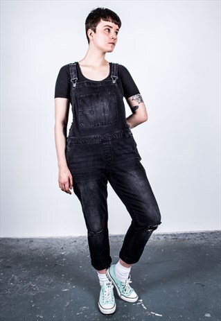VINTAGE BLACK DENIM DUNGAREES