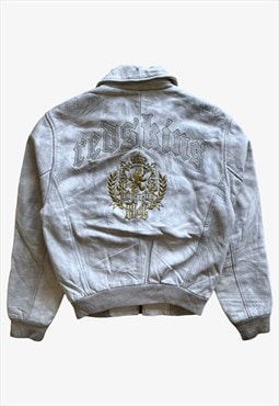Vintage 90s Men's Redskins White Leather Varsity Jacket