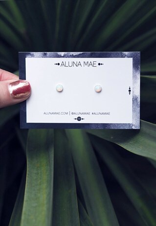 STERLING SILVER WHITE OPAL STUD EARRINGS - ORLA