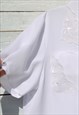 VINTAGE WHITE SHORT SLEEVED SHIRT WITH EMBROIDERED ORGANZA 
