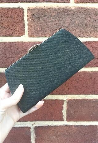 WOMENS VINTAGE 80S PURSE BLACK SPECKLED CLUTCH BAG PARTY