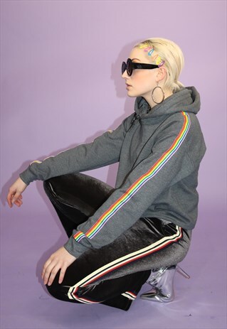 CHARCOAL CROPPED HOODIE WITH RAINBOW DETAILING