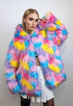 Hooded marshmallow faux fur jacket unicorn coat raver bomber