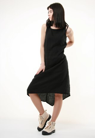 VINTAGE C.P. COMPANY MINIMALIST LINEN BLACK MIDI DRESS 351