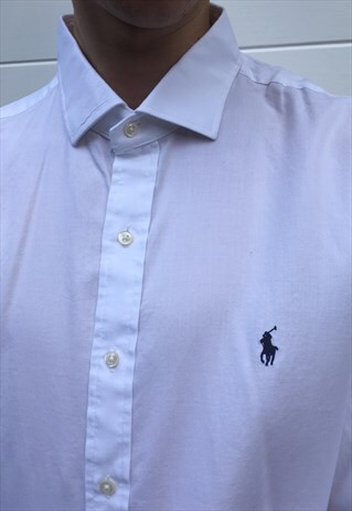 MENS RALPH LAUREN SHIRT BUTTON UP LONG SLEEVE WHITE TOP