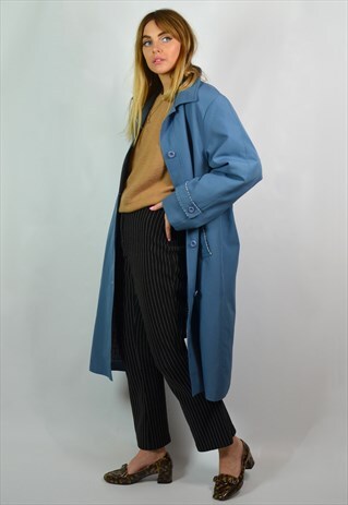 VINTAGE LONG BLUE MAC TRENCH COAT