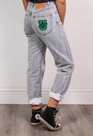 VINTAGE 90'S HIGH WAIST GREY DENIM MOM JEANS