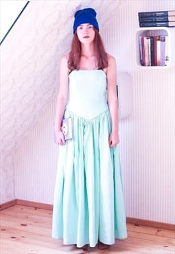 Light mint green maxi  strapless prom occasion vintage dress