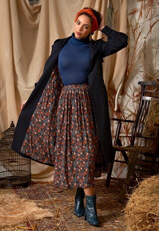 MARIA VINTAGE STYLE FLORAL MIDI SKIRT