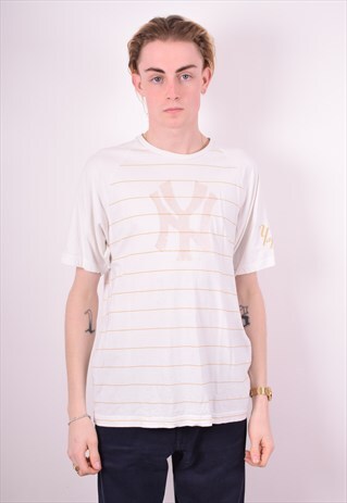 MAJESTIC MENS VINTAGE T-SHIRT TOP LARGE WHITE 90'S