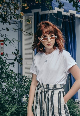STAR EMBROIDERED WHITE T-SHIRT