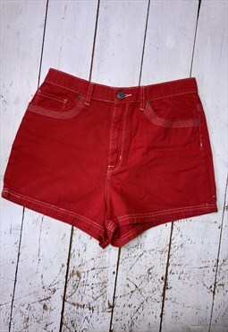 red denim high waisted BDG summer shorts