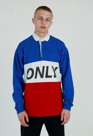 00S ONLY NYC SPELL OUT BLOCK COLOUR RUGBY SHIRT
