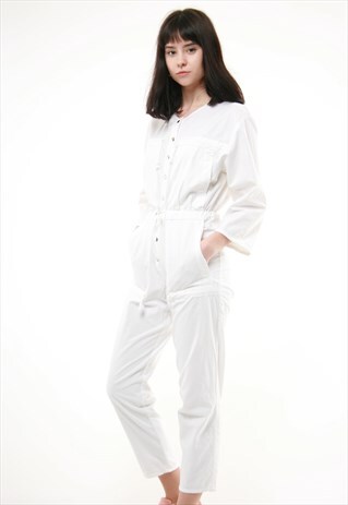 90S VINTAGE WORKWEAR WHITE LONG JUMPSUIT 754