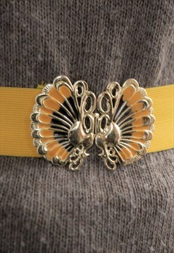 Vintage 80's Yellow Stretchy Peacock Buckle Belt