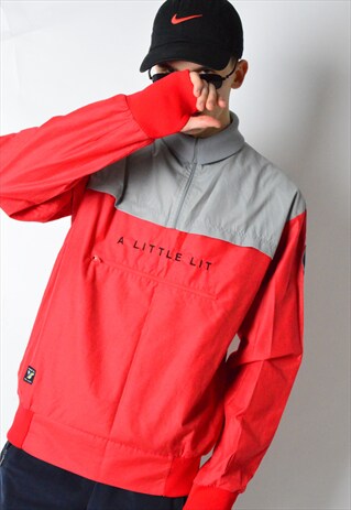 REWORKED VINTAGE 80S RED GREY 1/3 ZIPPER LIGHTWEIGHT JACKET