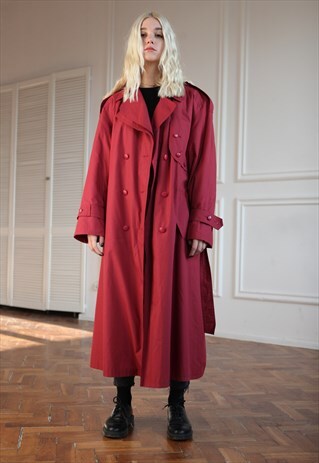 VINTAGE 90'S OVERSIZE TRENCH OVERCOAT IN RASPBERRY PINK