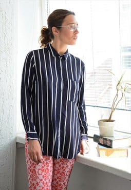 Vintage Blue Striped Viscose Blouse