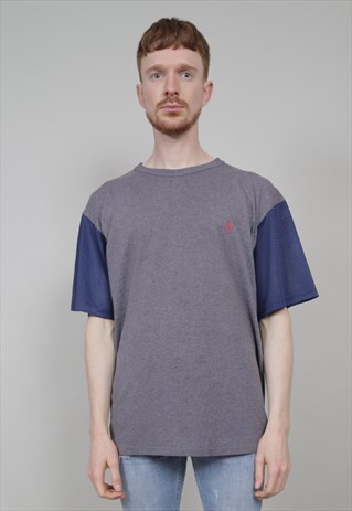 VINTAGE 90'S RALPH LAUREN MESH SLEEVED GREY T-SHIRT