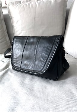 Black Leather Minimal Shoulder Bag 