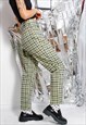 90S GRUNGE Y2K NEON GREEN NAVY CHECKERED HIGH RISE PANTS