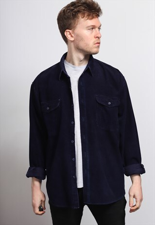 VINTAGE CORDUROY CORD SHIRT BLUE