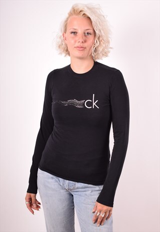 CALVIN KLEIN WOMENS VINTAGE TOP LONG SLEEVE SMALL BLACK 90S