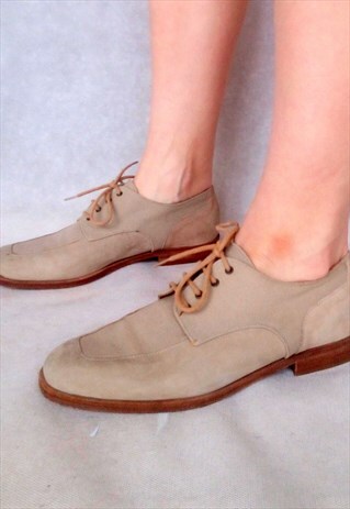Vintage Beige Lace Ups, Marc O'Polo Shoes,  Beige Flat Shoes