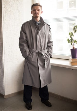 VINTAGE 90'S GREY BUTTON UP TRENCH COAT