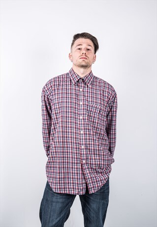 POLO RALPH LAUREN VINTAGE 1990S RED AND BLUE CHECKED SHIRT