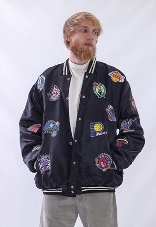 VINTAGE MENS JEFF HAMILTON NBA ALL TEAM LOGO BOMBER JACKET